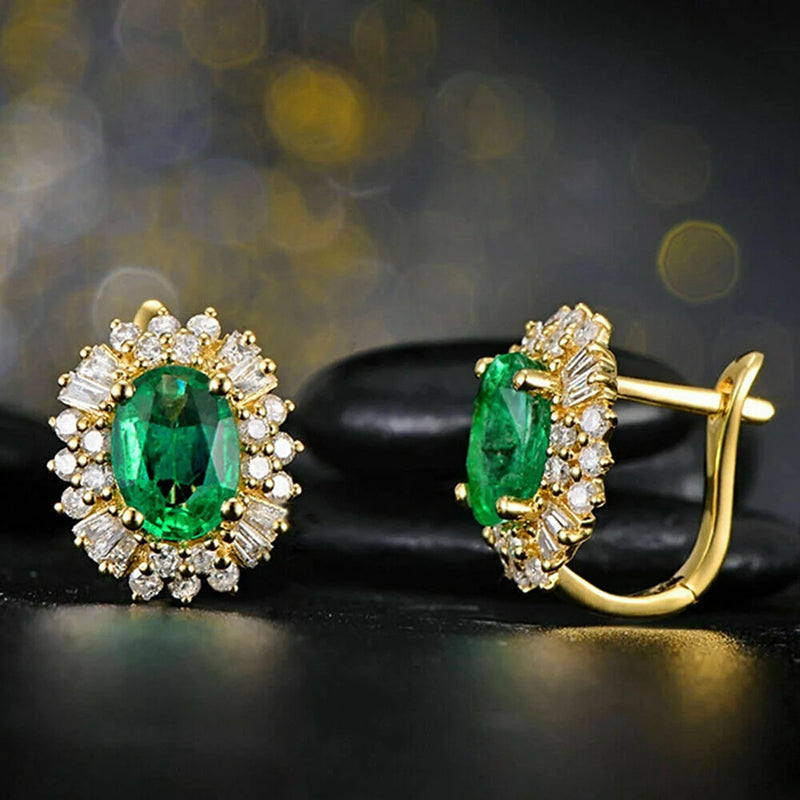 Green Emerald Diamond Earrings