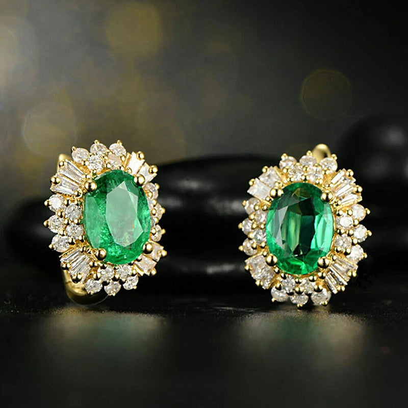 Green Emerald Diamond Earrings