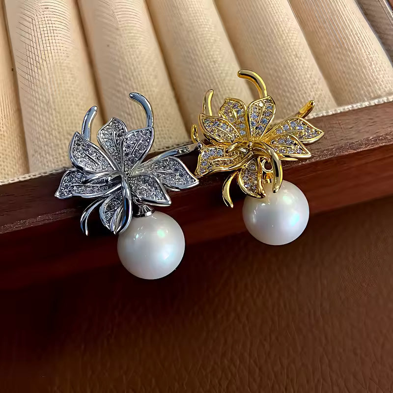 Flower Pearl Drop Earrings
