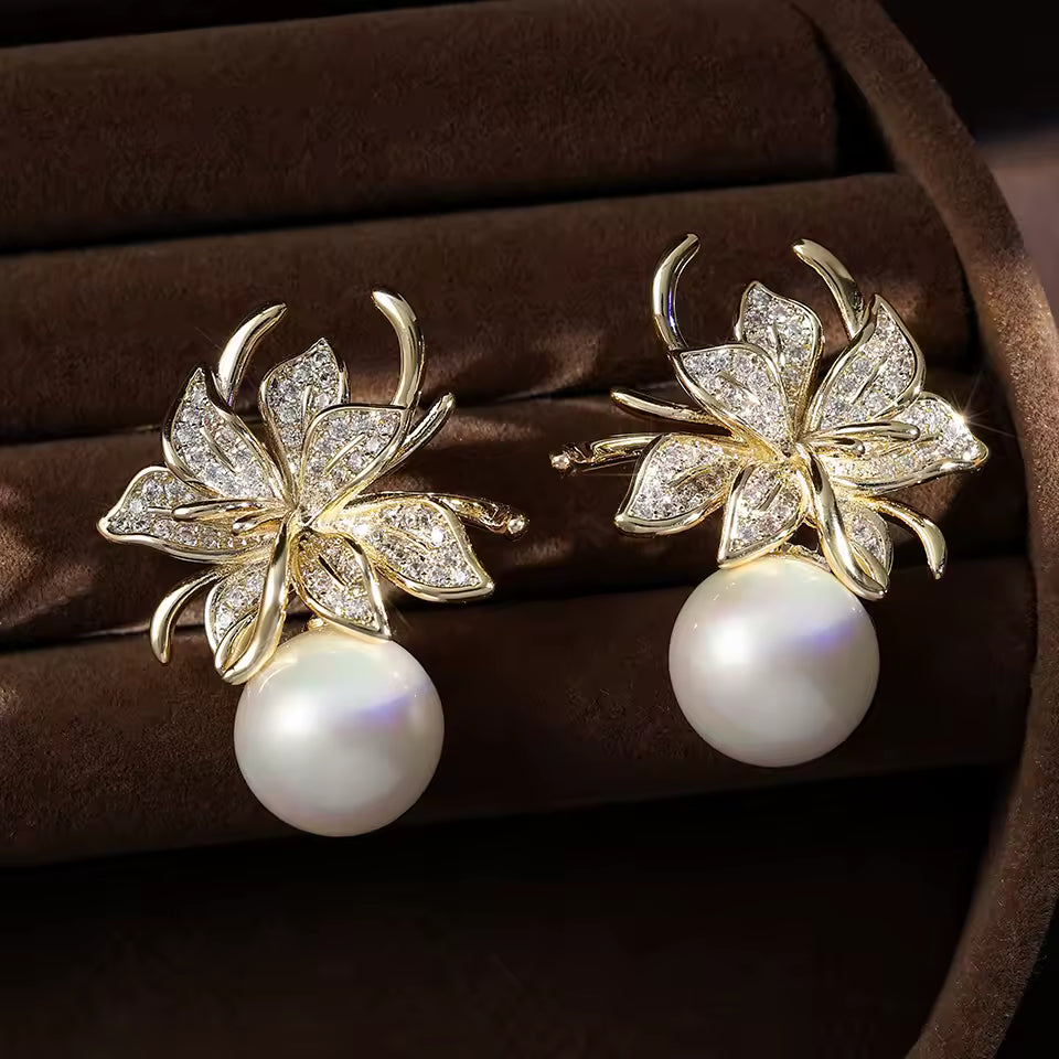 Flower Pearl Drop Earrings