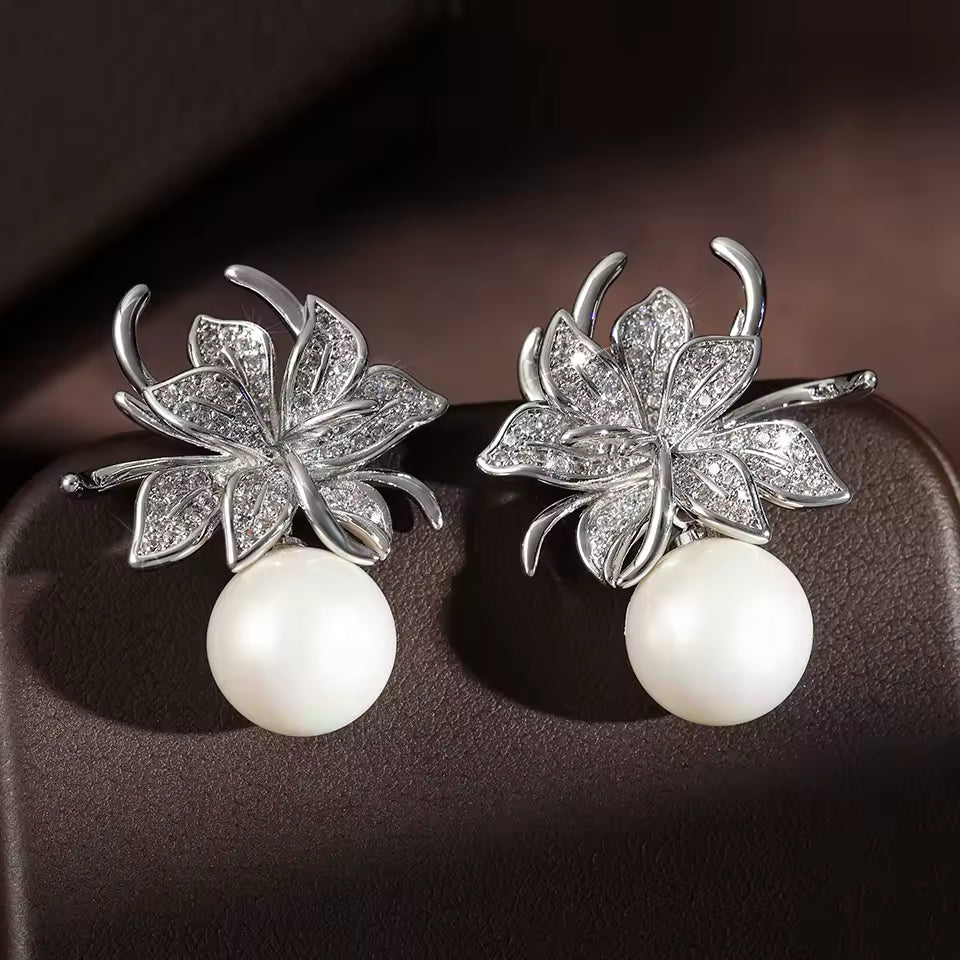 Flower Pearl Drop Earrings