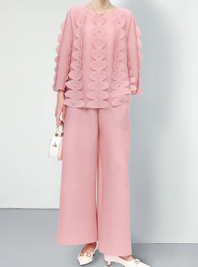 3D Beaded Pleated Co Ord Set