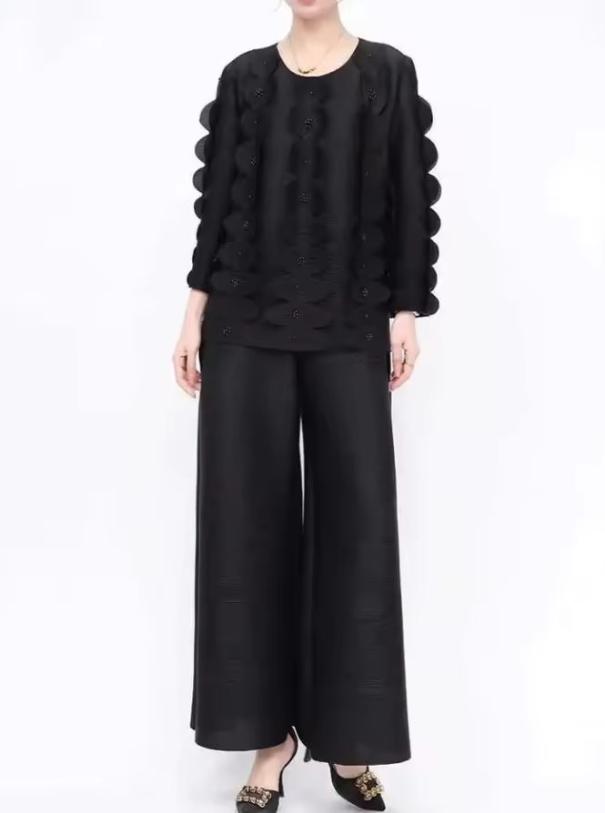3D Beaded Pleated Co Ord Set