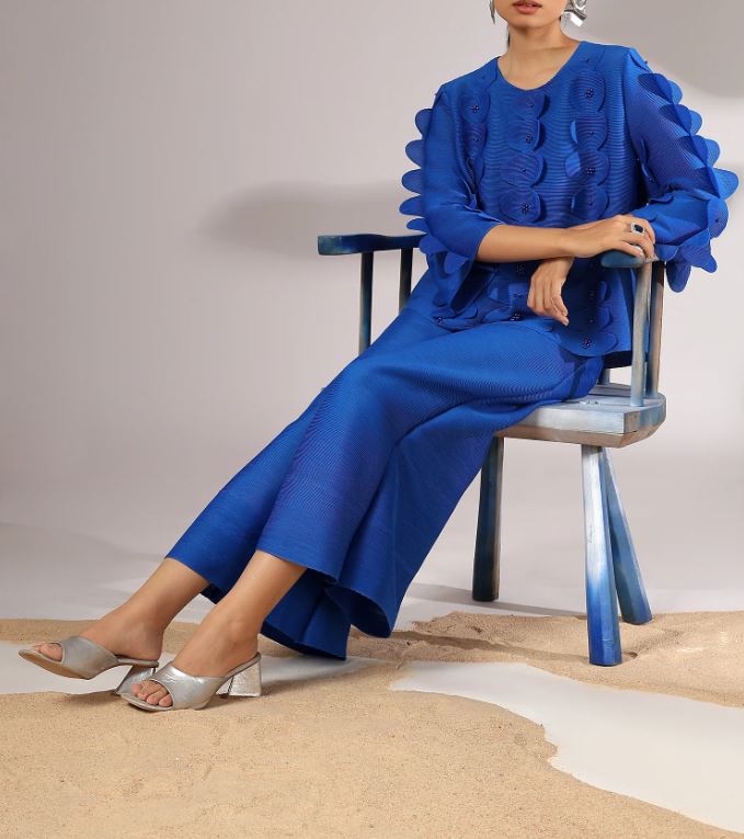 3D Beaded Pleated Co Ord Set