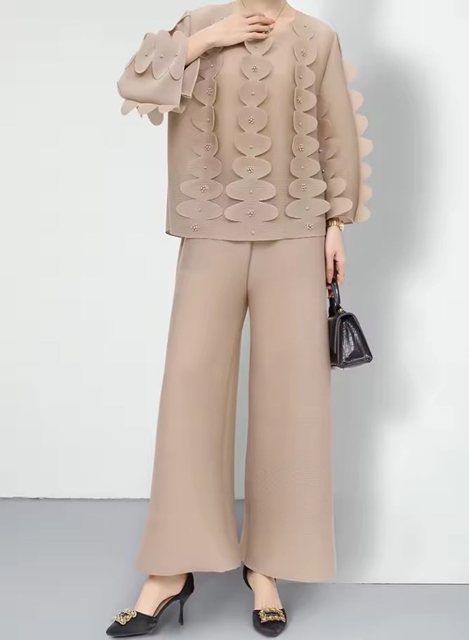 3D Beaded Pleated Co Ord Set