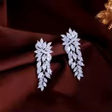 White Cubic Zirconia Leaf Long Dangle Earrings