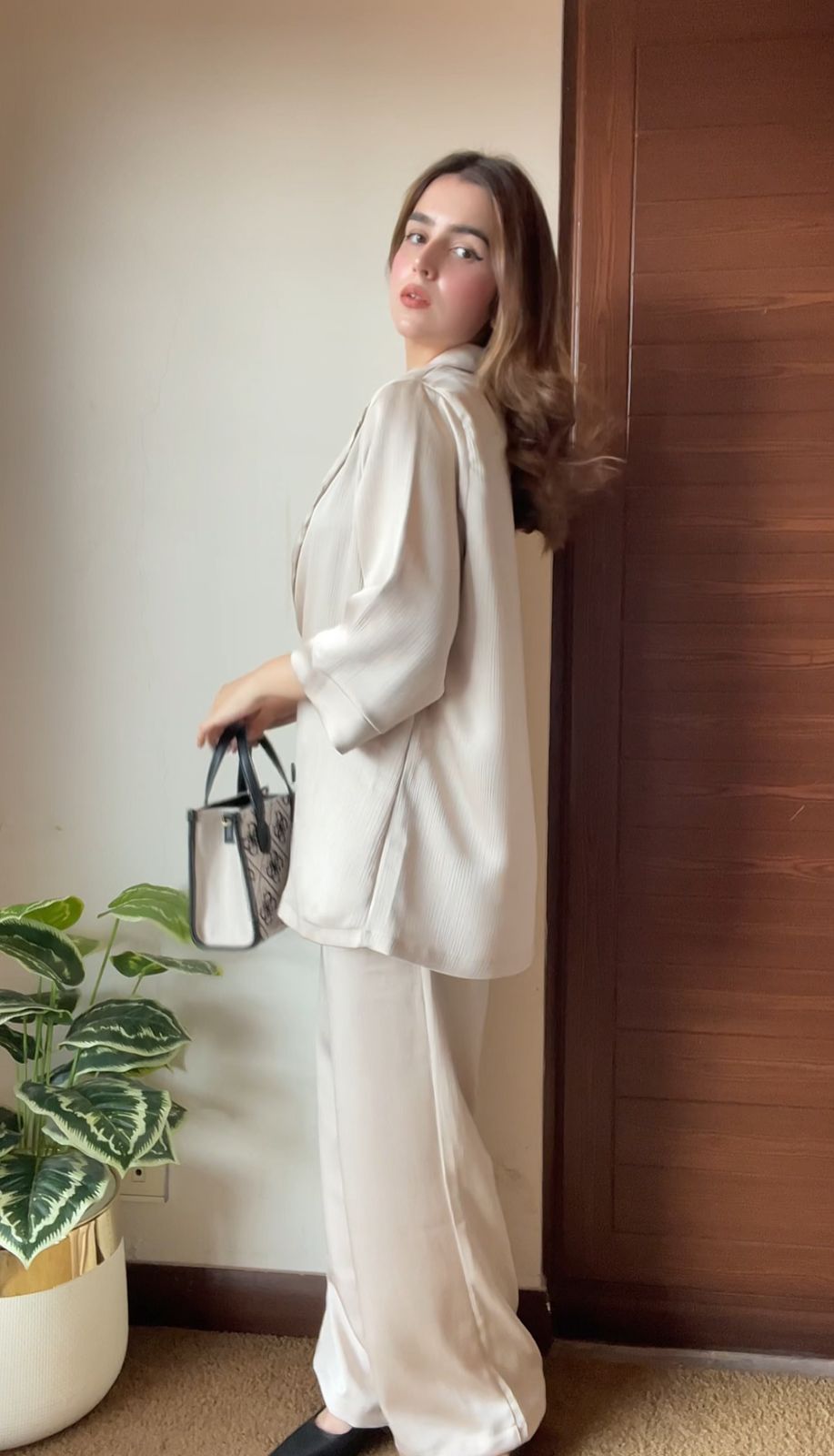 Crinkled blazer set