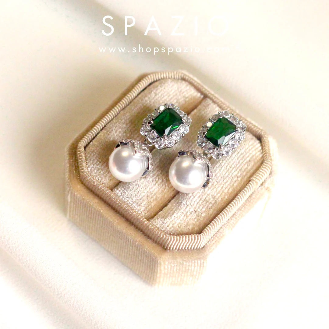 Green Cubic Zirconia Pearl Drop Dangle Earrings