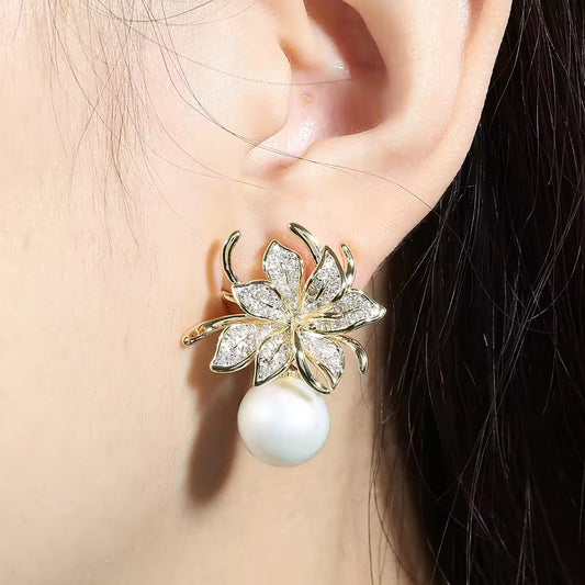 Flower Pearl Drop Earrings