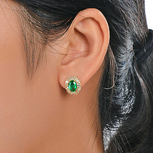 Green Emerald Diamond Earrings