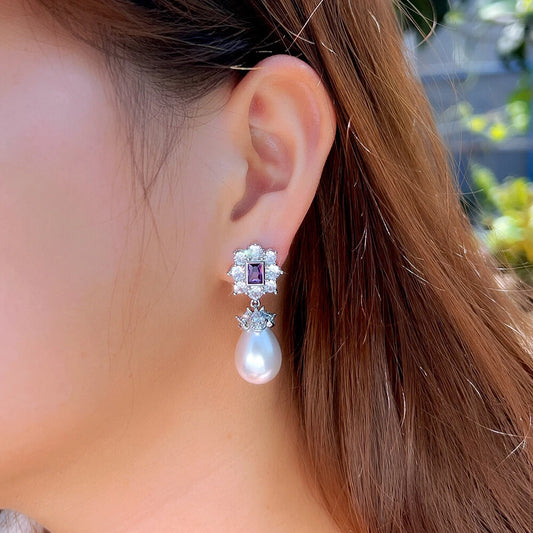 Elegant French Style Pearl And Zircon Embedded Copper Earrings